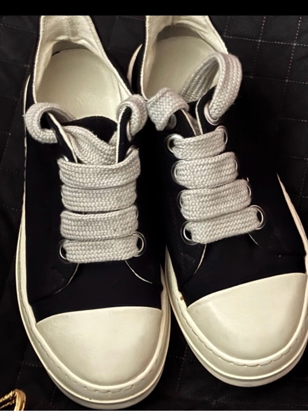 Rick Owen’s Classic Black Canvas Slip-On Sneakers with White Toe